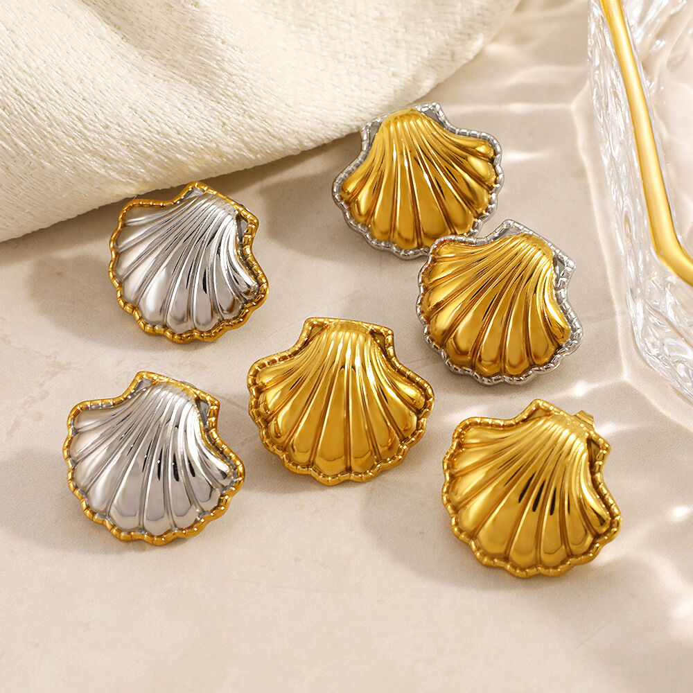 Simple Shell Stainless Steel Waterproof Gold Color Women's Stud Earrings thumbnail 2