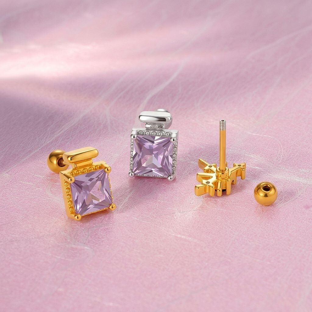 Shining Butterfly Copper Gold Color Zircon Women's Piercing Earrings thumbnail 3