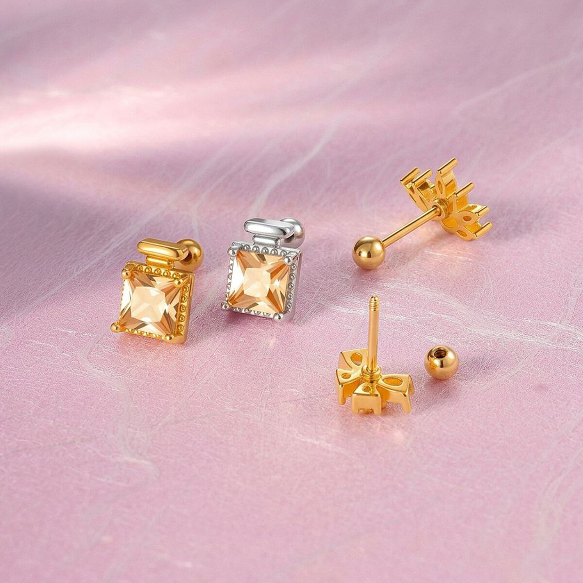 Radiated Butterfly Copper Gold Color Zircon Women's Piercing Earrings thumbnail 3