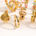 Luxurious Retro Irregular Shape Stainless Steel Waterproof Gold Color Rhinestone Statement Rings thumbnail 4