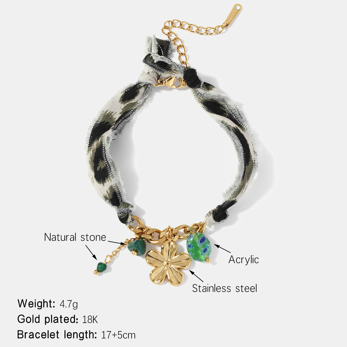 Flower Stainless Steel Waterproof Gold Color Charm Bracelet thumbnail 1