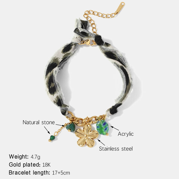 Flower Stainless Steel Waterproof Gold Color Charm Bracelet - 1