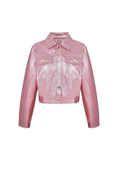 PU Women's Cropped Jacket Shiny Metallic Finish 2