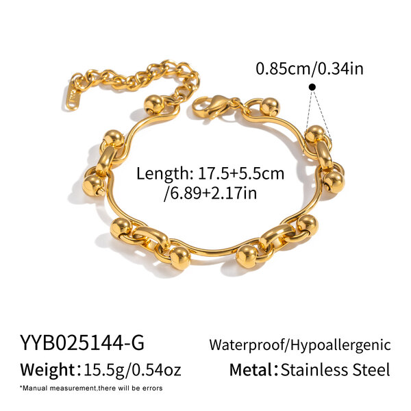 1 Piece Irregular Shape Circle Stainless Steel Waterproof Gold Color Chain Bracelet - 1