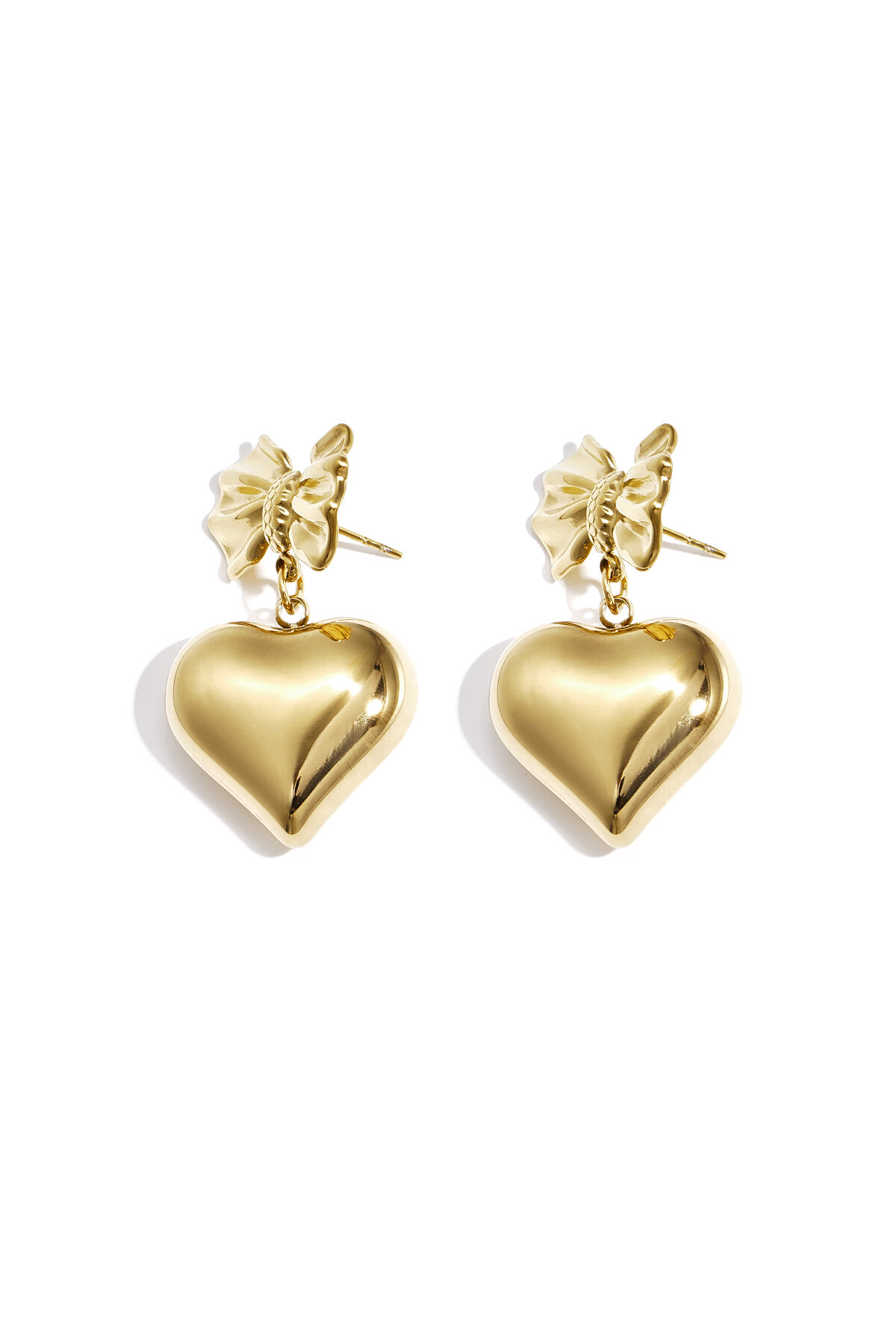 Bow earrings with hanging heart 2