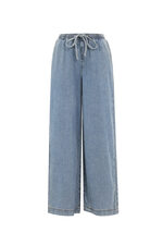 Woven Cotton Women's Wide Leg Denim Pants Sporty Solid Color thumbnail 1