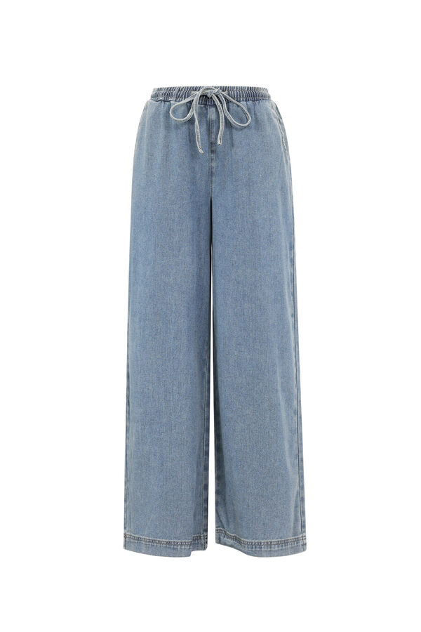 Woven Cotton Women's Wide Leg Denim Pants Sporty Solid Color - 1
