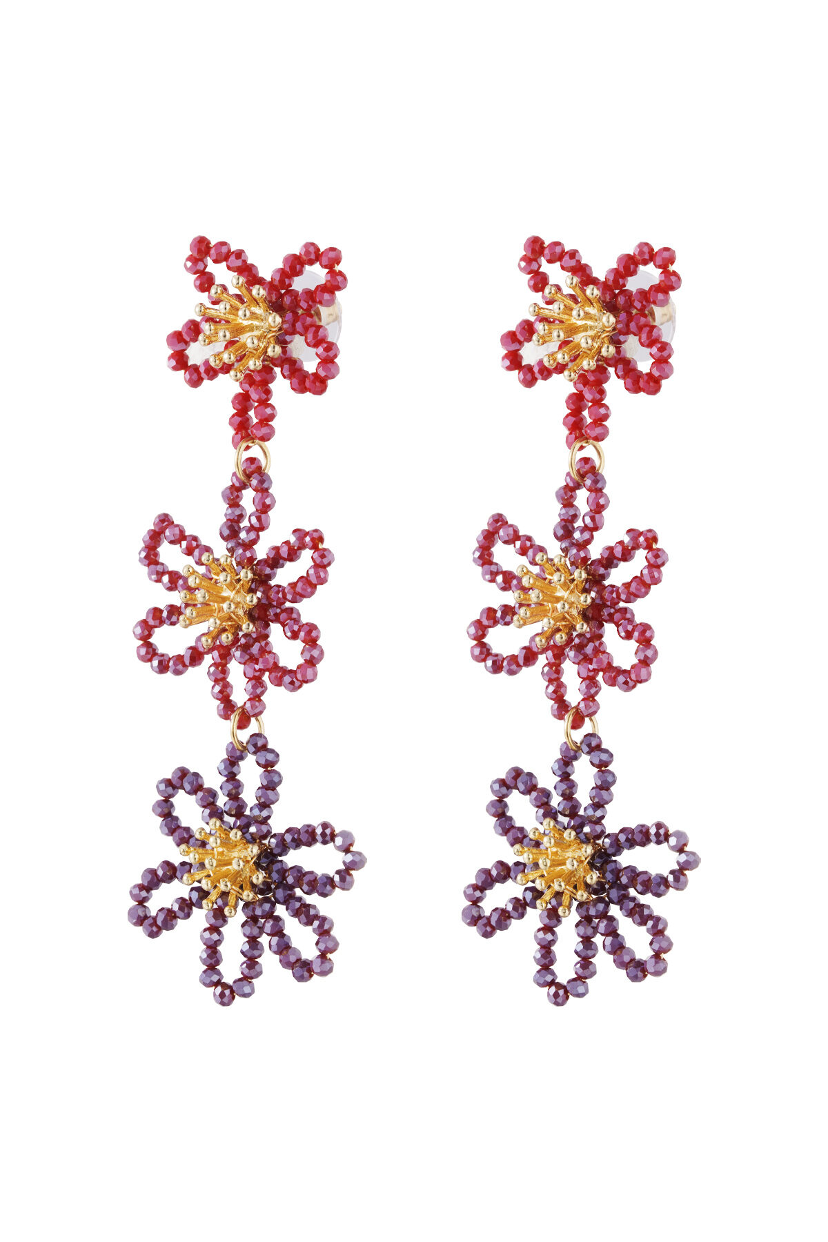 Flower party statement earrings - orange/purple 2
