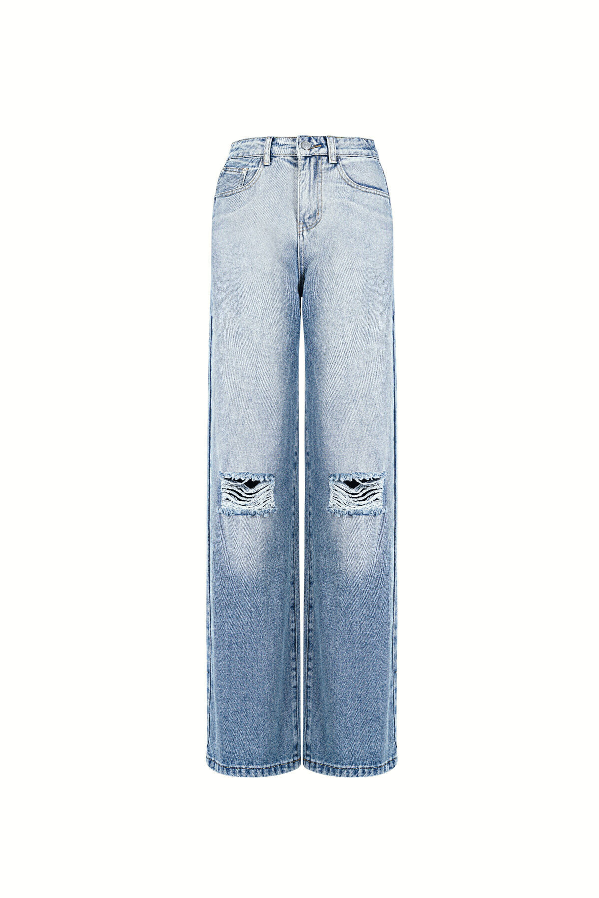 Cotton Woven Women's Straight Leg Jeans Ripped 2