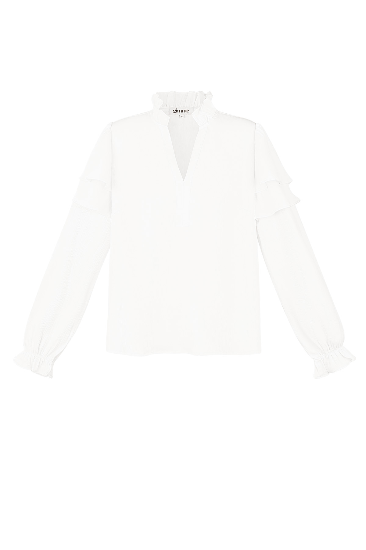 Polyester Women's Long Sleeve Top Ruffled V-Neck 2