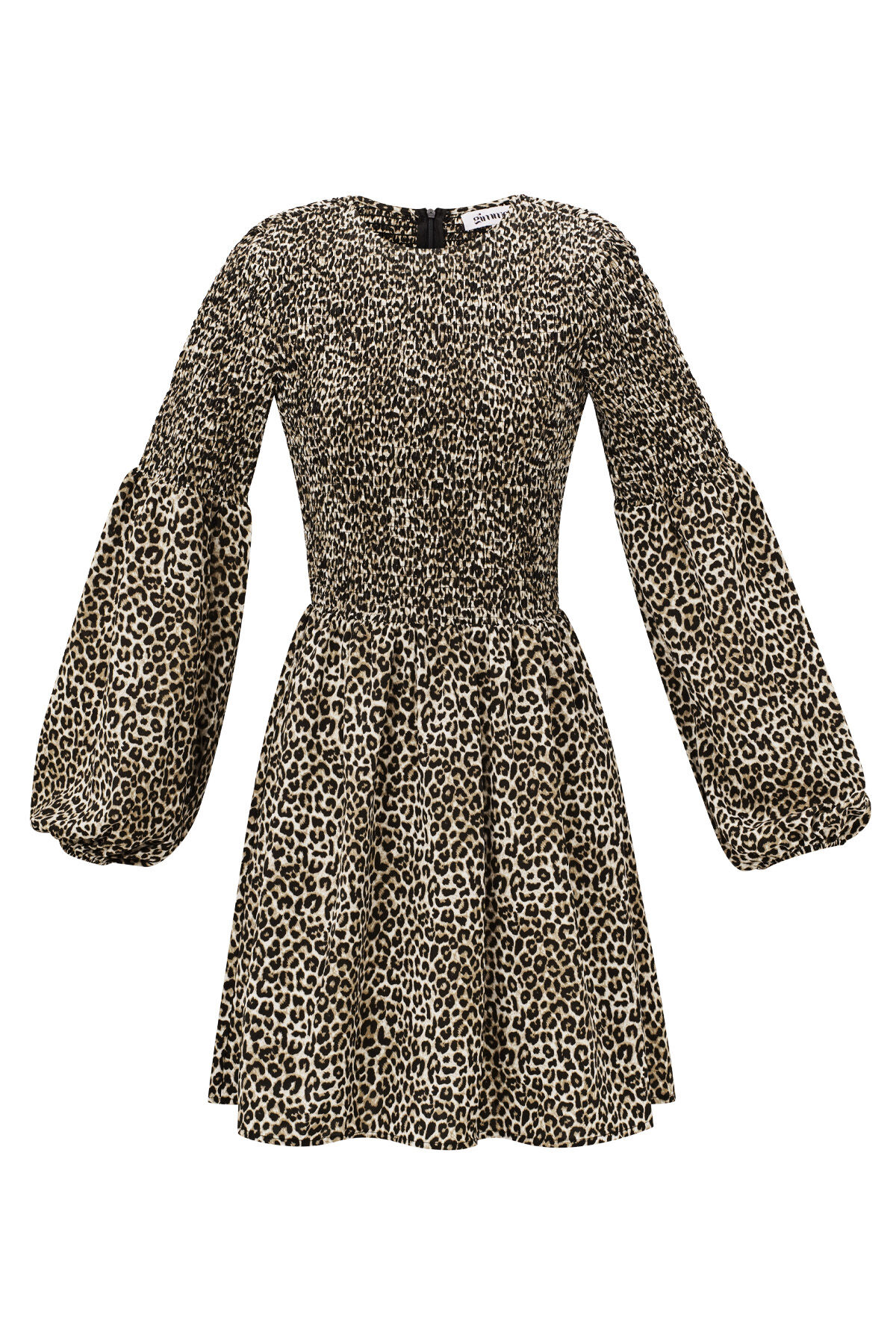 Polyester Women's Mini Dress Leopard Print Puff Sleeve thumbnail 1