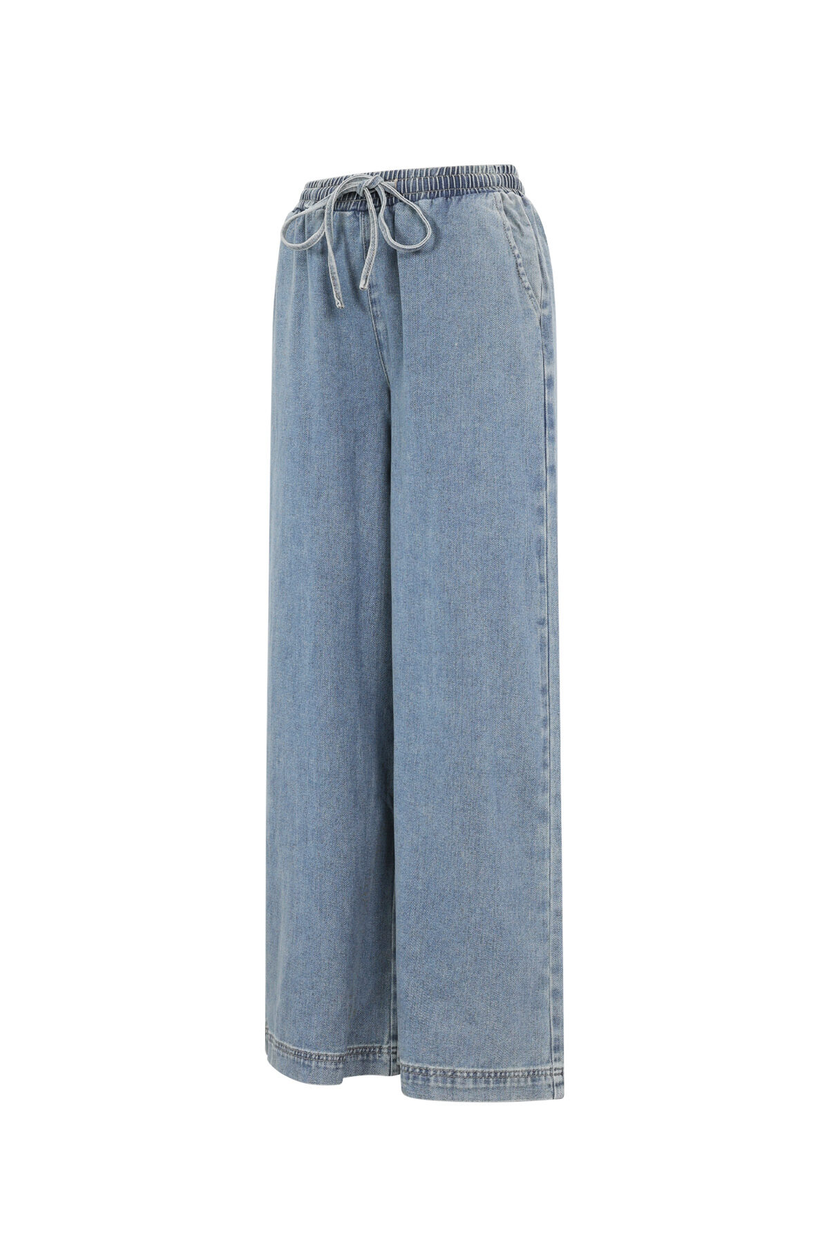Woven Cotton Women's Wide Leg Denim Pants Sporty Solid Color thumbnail 2