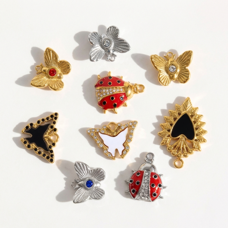 Natural Butterfly Insect Titanium Steel Gold Color Zircon Women's Pendants thumbnail 3