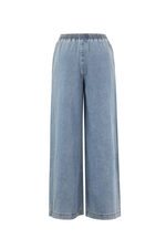 Woven Cotton Women's Wide Leg Denim Pants Sporty Solid Color thumbnail 3