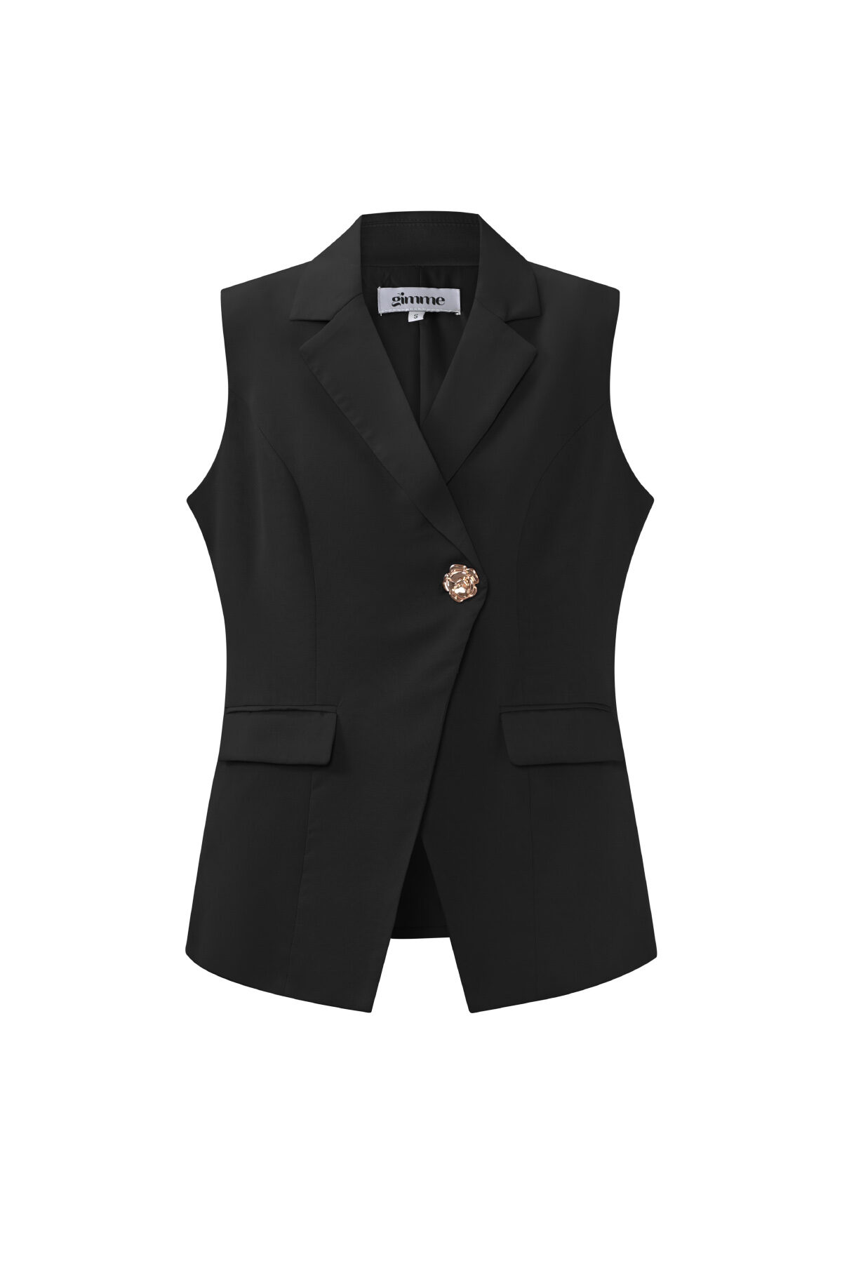 Woven Polyester Fiber Women's Sleeveless Blazer Casual Asymmetric Design 2