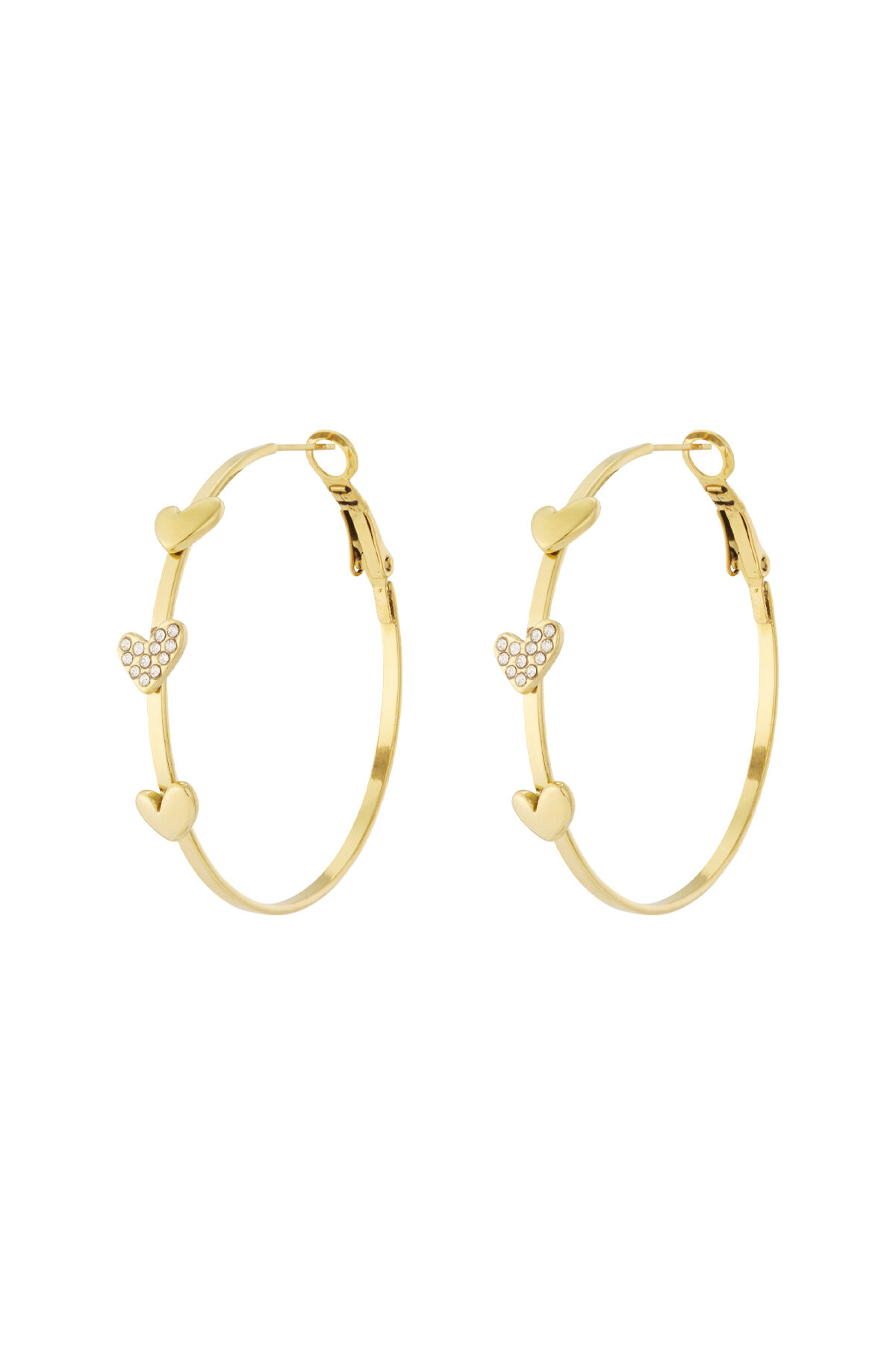 Lovely hoop earrings with 3 hearts - 1