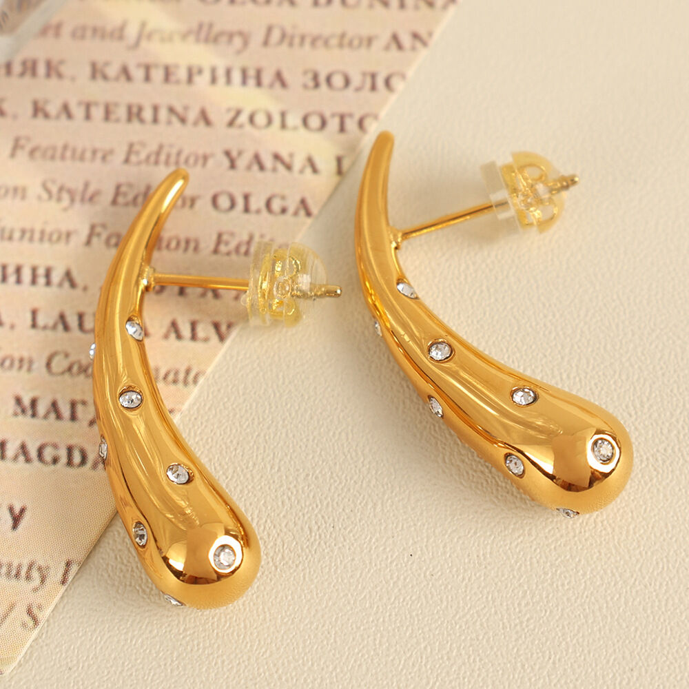 1 pair simple series simple droplet stainless steel gold plated rhinestone women stud earrings thumbnail 1