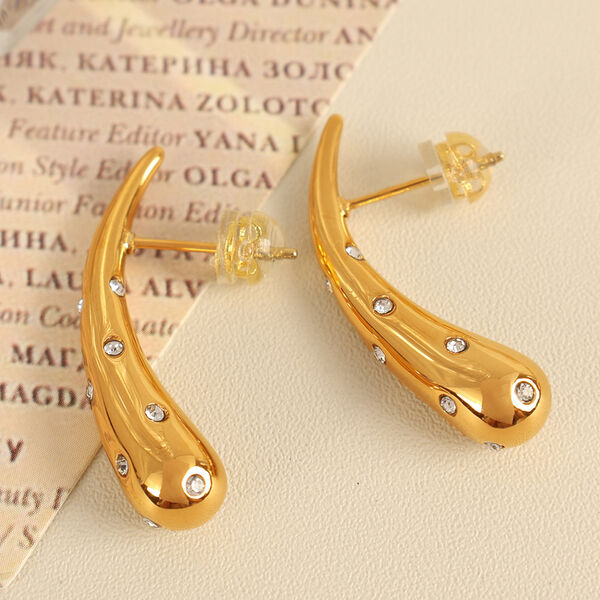 1 pair simple series simple droplet stainless steel gold plated rhinestone women stud earrings - 1