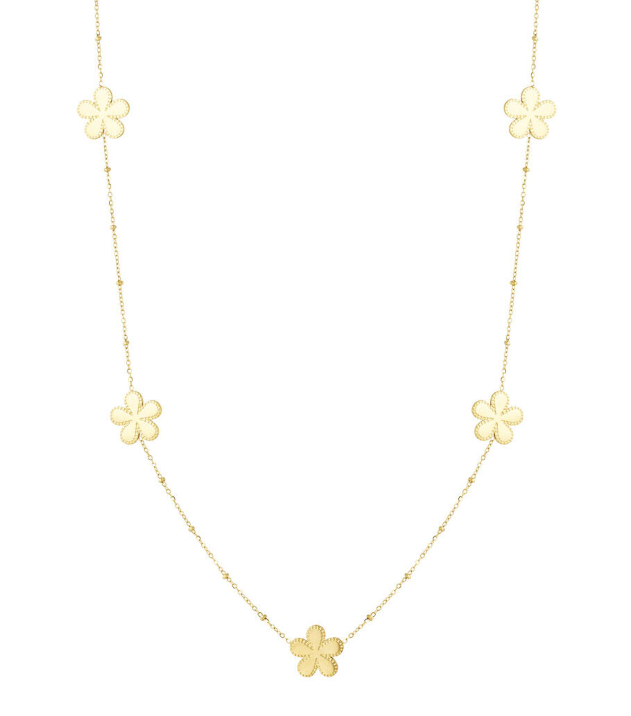 Long necklace with balls and flowers - Silver Color color
