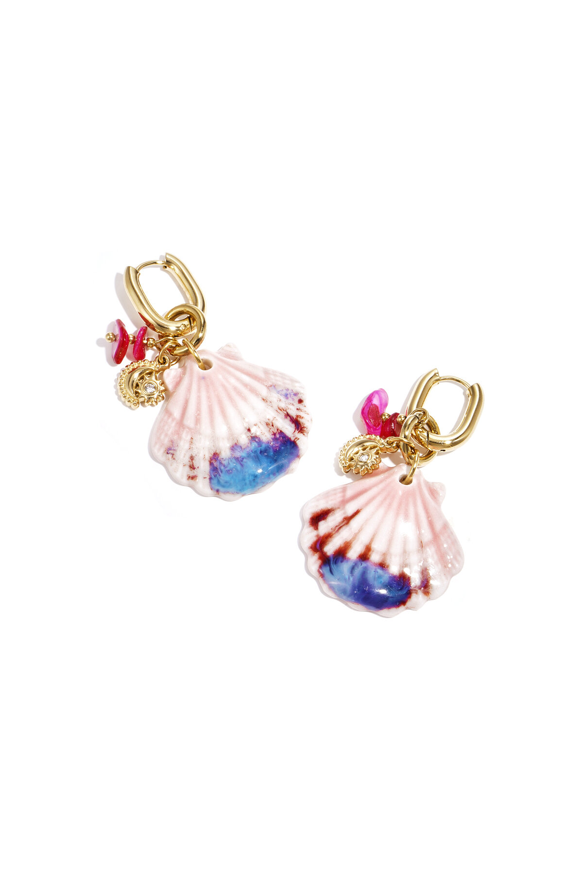 Earrings with large shell and bead charms h5 