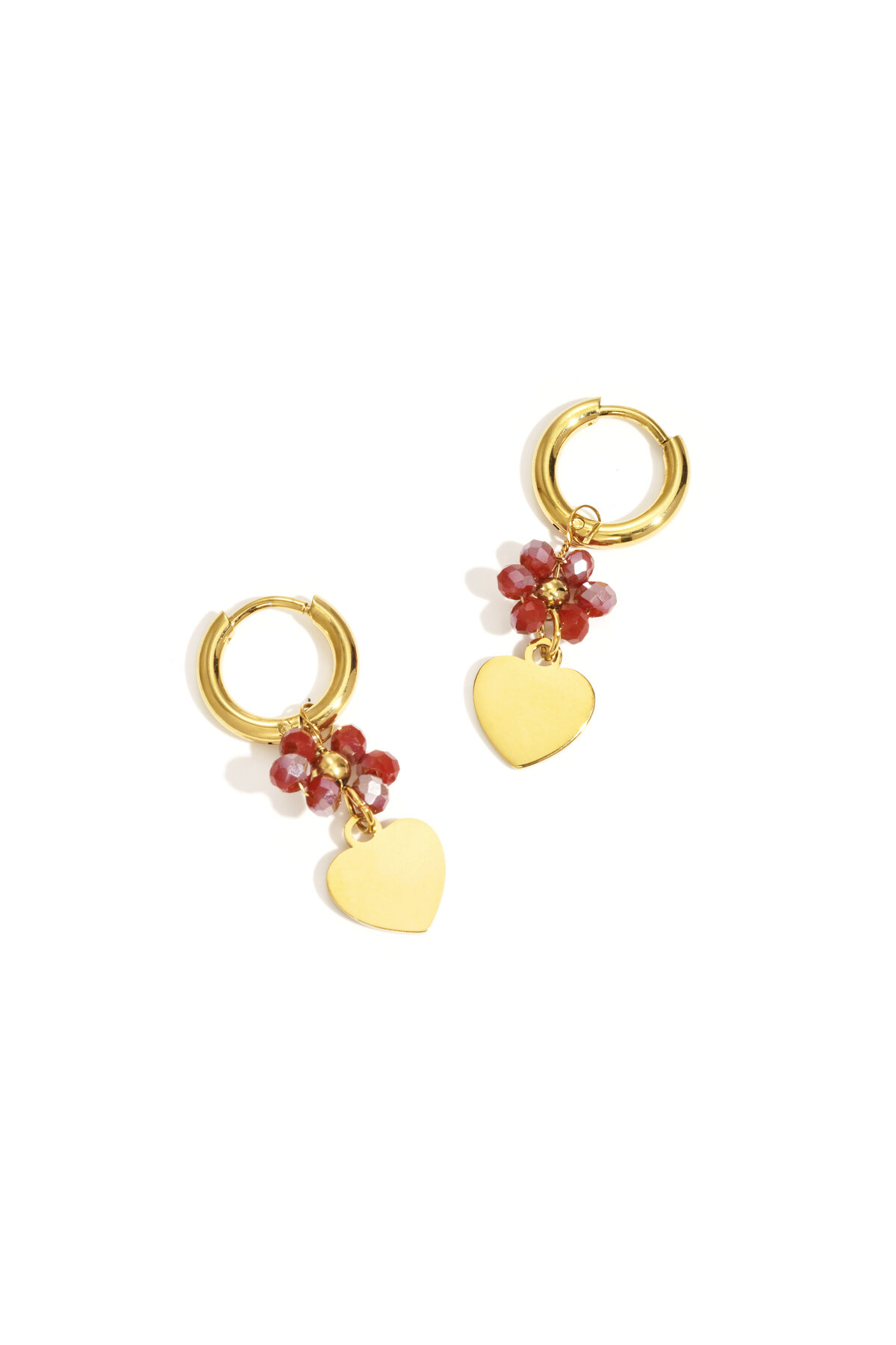 Earrings with heart on beaded flower 2