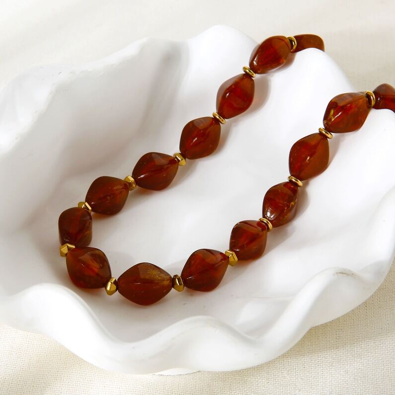 1 Piece Acrylic Irregular Beads Hematite Gold Color Necklace thumbnail 2
