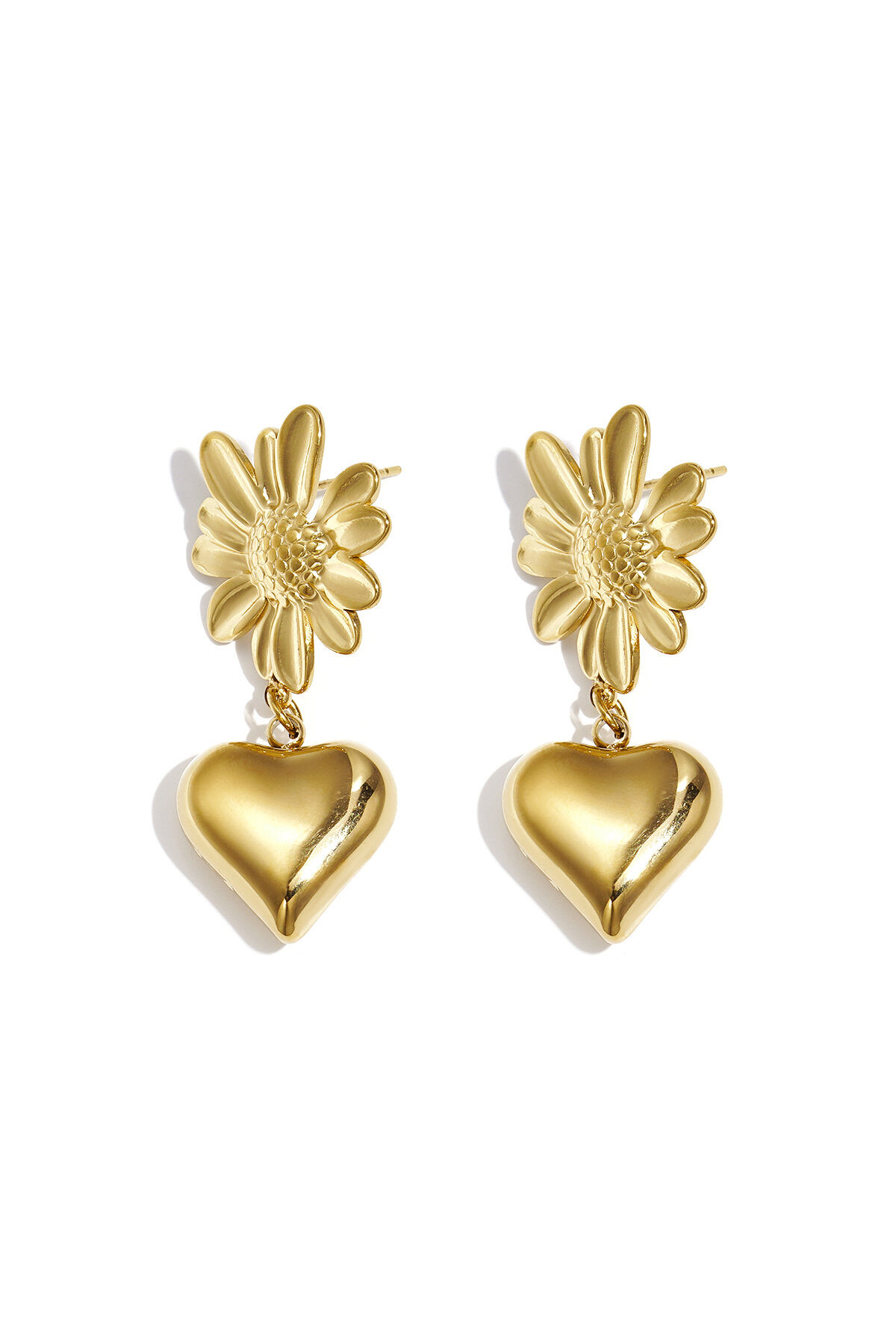 Flower earrings with hanging heart 2