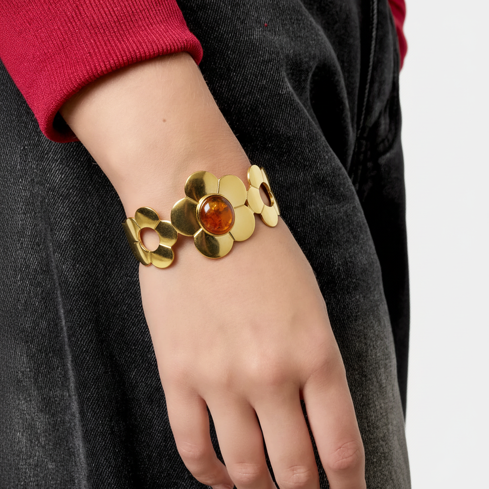 Customize Flower Stainless Steel Waterproof Women's Cuff Bracelets thumbnail 2