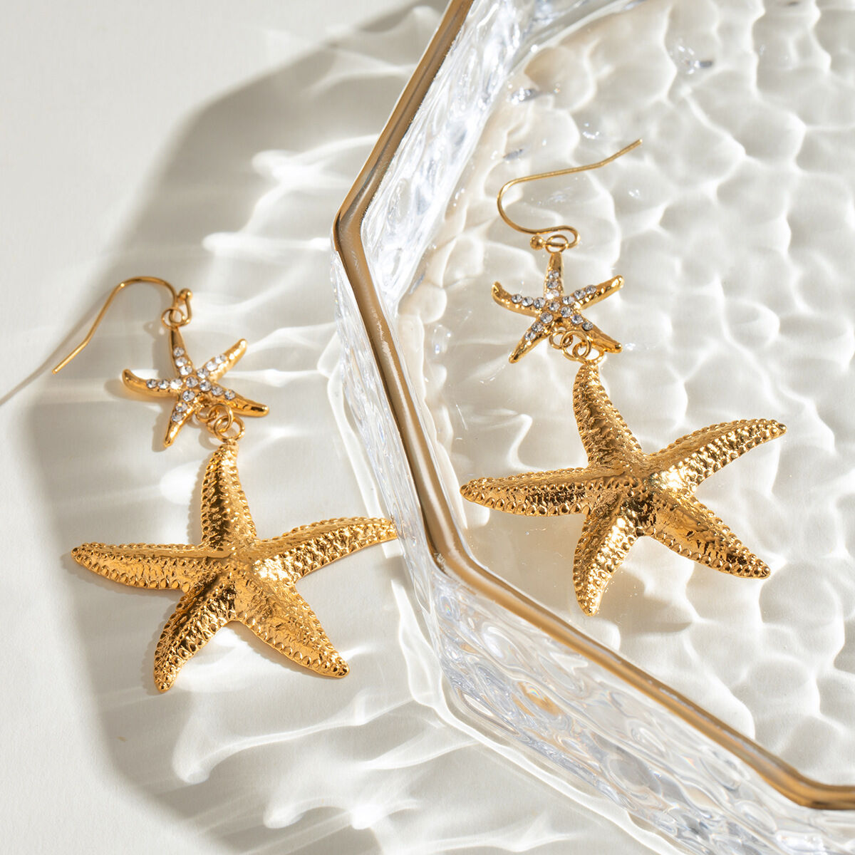 1 pair simple series vacation turtle stainless steel  gold plated rhinestone women drop earrings - 1