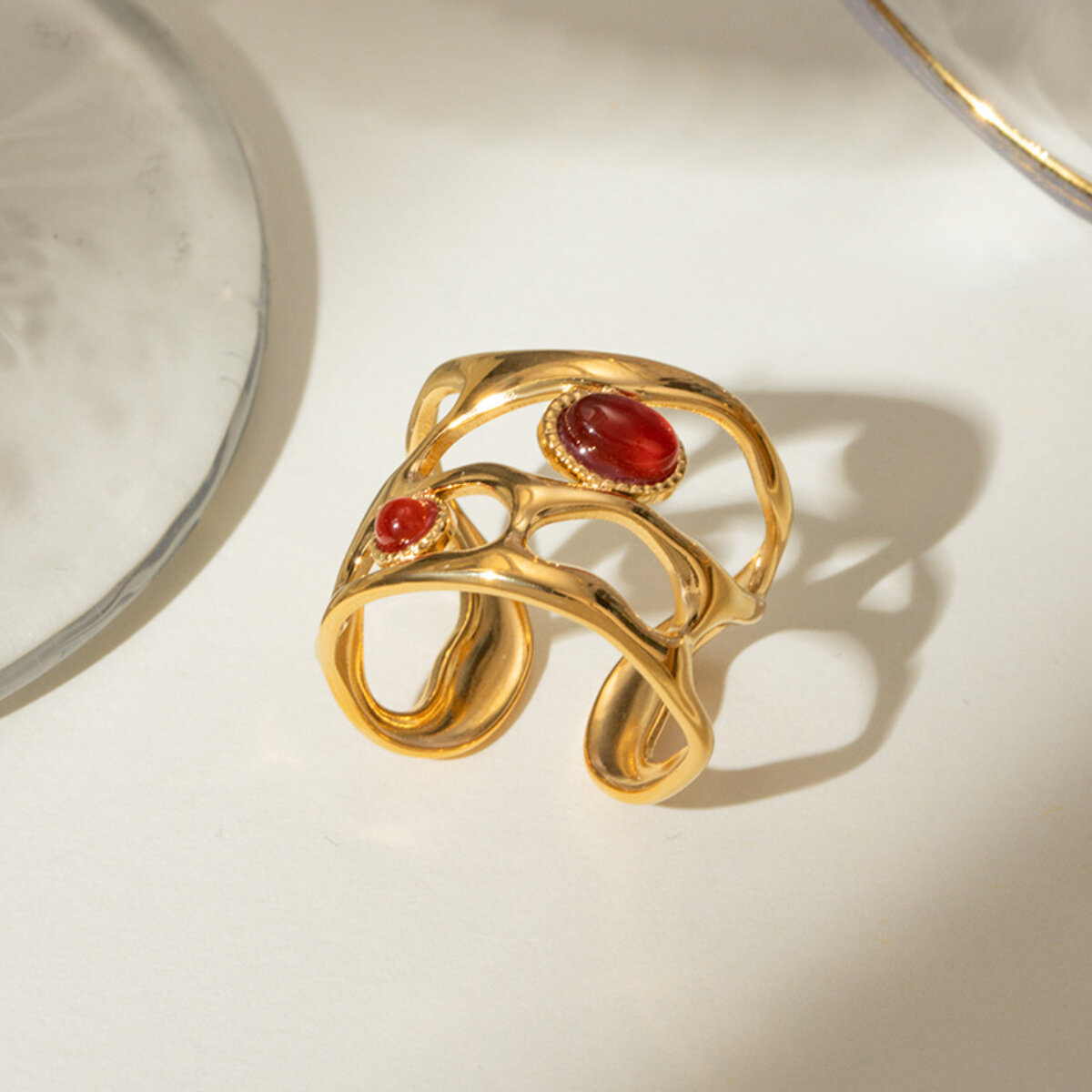 1 Piece Retro Geometric Stainless Steel Waterproof Gold Plated Artificial Gemstone Women's Adjustable Rings