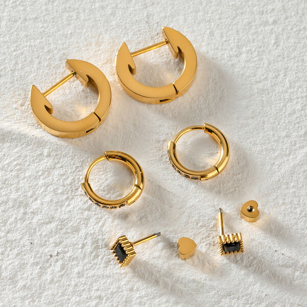 1 pair simple series casual geometric stainless steel gold plated rhinestone women earrings set - 1