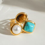 1 pair romantic series retro geometric stainless steel gold plated women adjustable rings thumbnail 1
