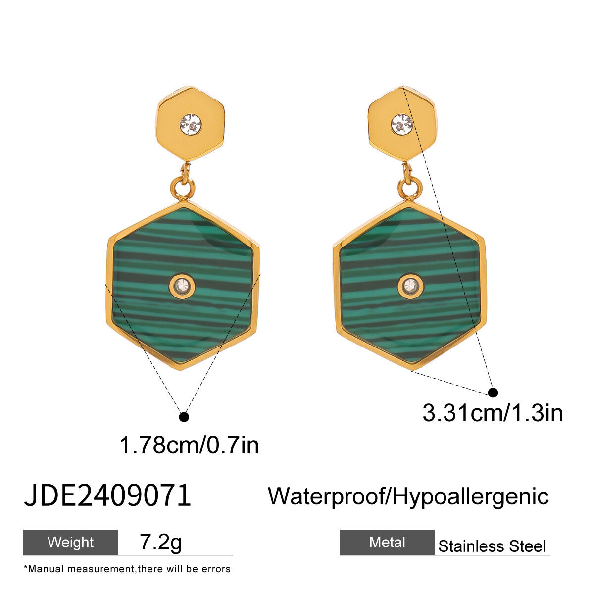 1 pair simple series elegant hexagon stainless steel  gold plated rhinestone women drop earrings thumbnail 2