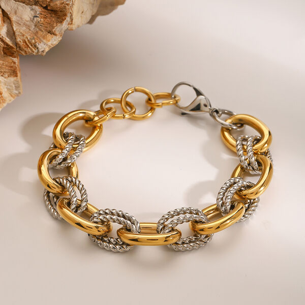 1 piece simple series daily annular stainless steel gold plated women chain bracelets - 1