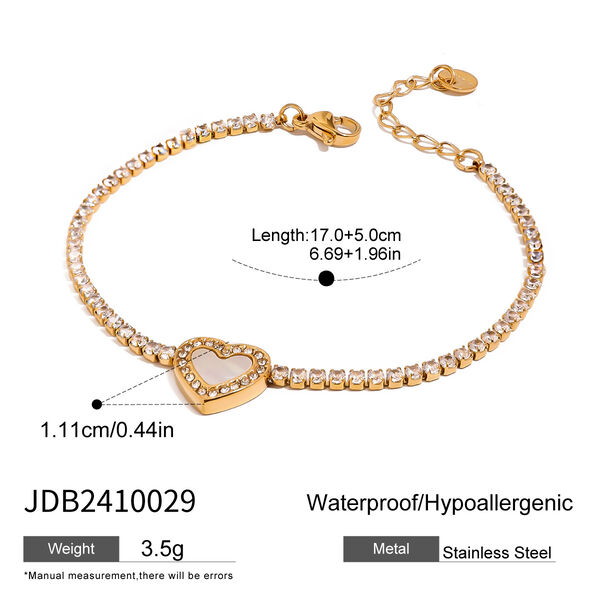 1 piece simple series sweet heart stainless steel gold plated rhinestone women charm bracelets - 1