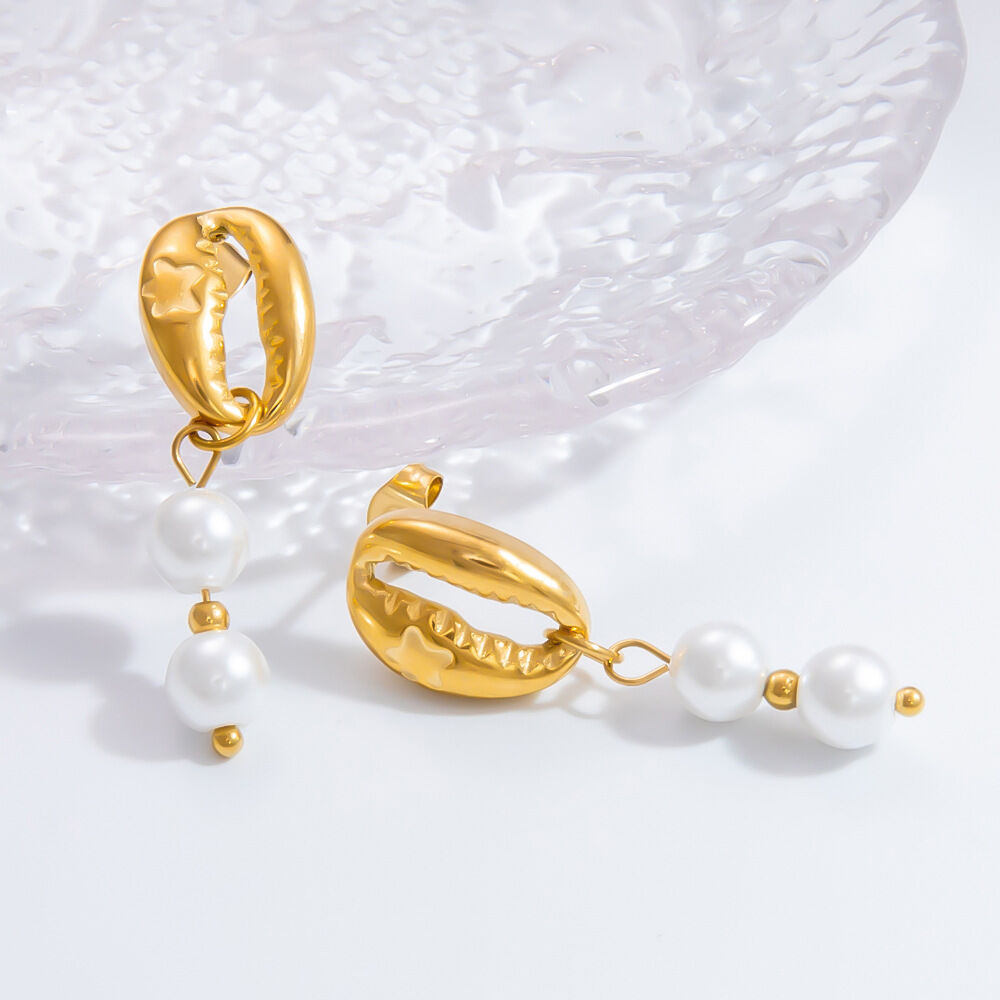1 Pair Graceful Series Elegant Conch Shape Beads Stainless Steel Waterproof Gold Color Women's Beads Earrings thumbnail 2