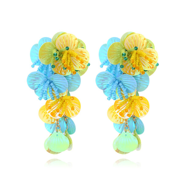 1 Pair Romantic Colorful Sequ Beads Flower Floral Earrings - 1
