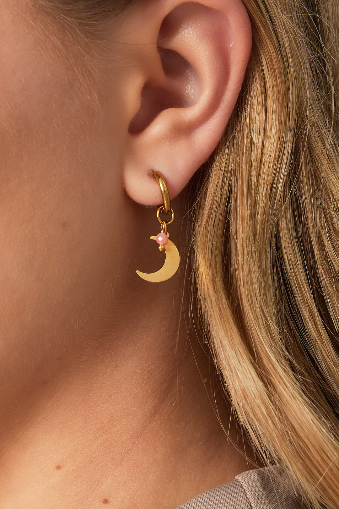 Earrings with moon charm and coloured bead thumbnail 2
