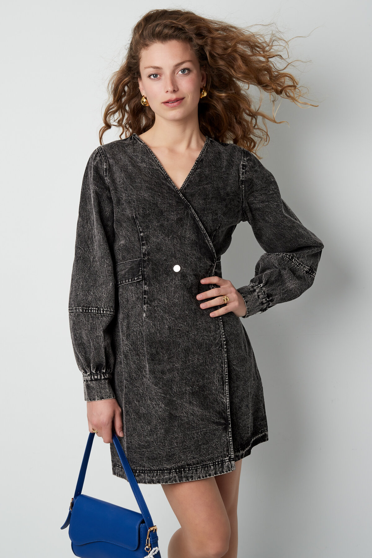 Cotton Women's Mini Dress Wrap Style Double Button Closure thumbnail 2