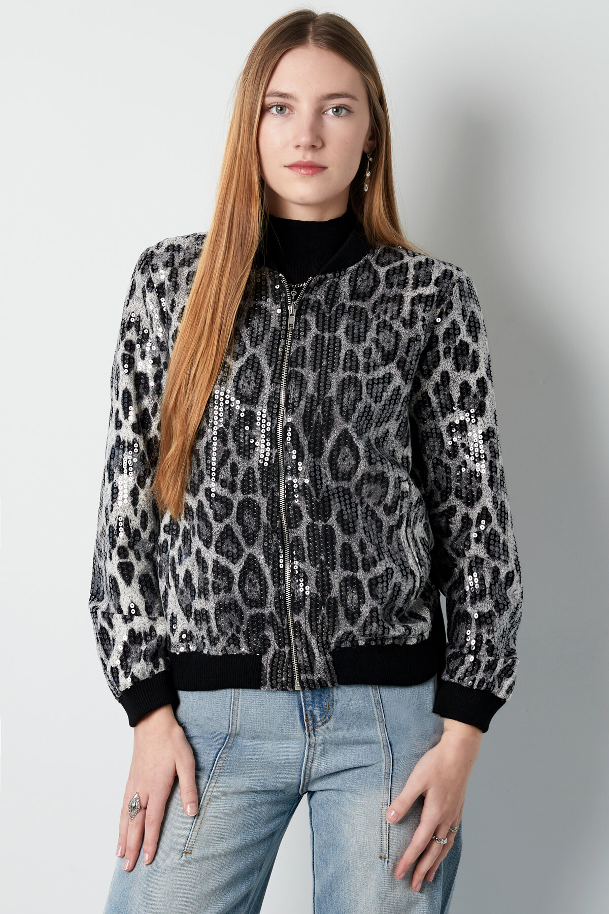 Polyester Women's Bomber Jacket Leopard Print Sequin Embellished thumbnail 7