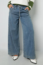 Woven Cotton Women's Wide Leg Denim Pants Sporty Solid Color thumbnail 4