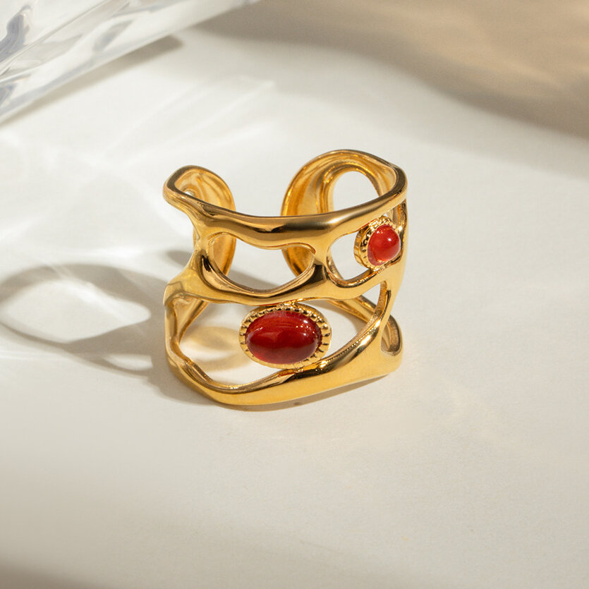 1 Piece Retro Geometric Stainless Steel Waterproof Gold Plated Artificial Gemstone Women's Adjustable Rings thumbnail 5