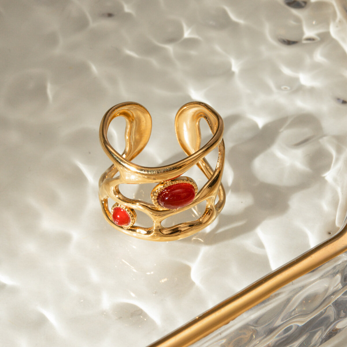 1 Piece Retro Geometric Stainless Steel Waterproof Gold Plated Artificial Gemstone Women's Adjustable Rings thumbnail 4