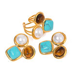 1 pair romantic series retro geometric stainless steel gold plated women adjustable rings thumbnail 6
