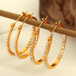 1 pair simple series retro geometric stainless steel gold plated rhinestone women hoop earrings thumbnail 3