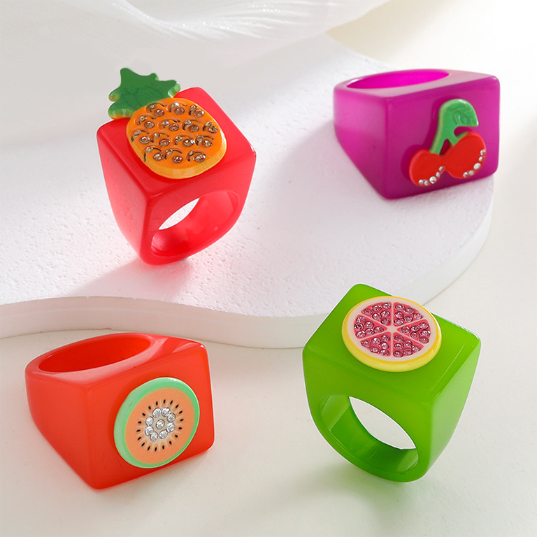 1 Piece Designable Series Vacation Polychrome Three-dimensional Fruits Resin Women's Single Rings thumbnail 3
