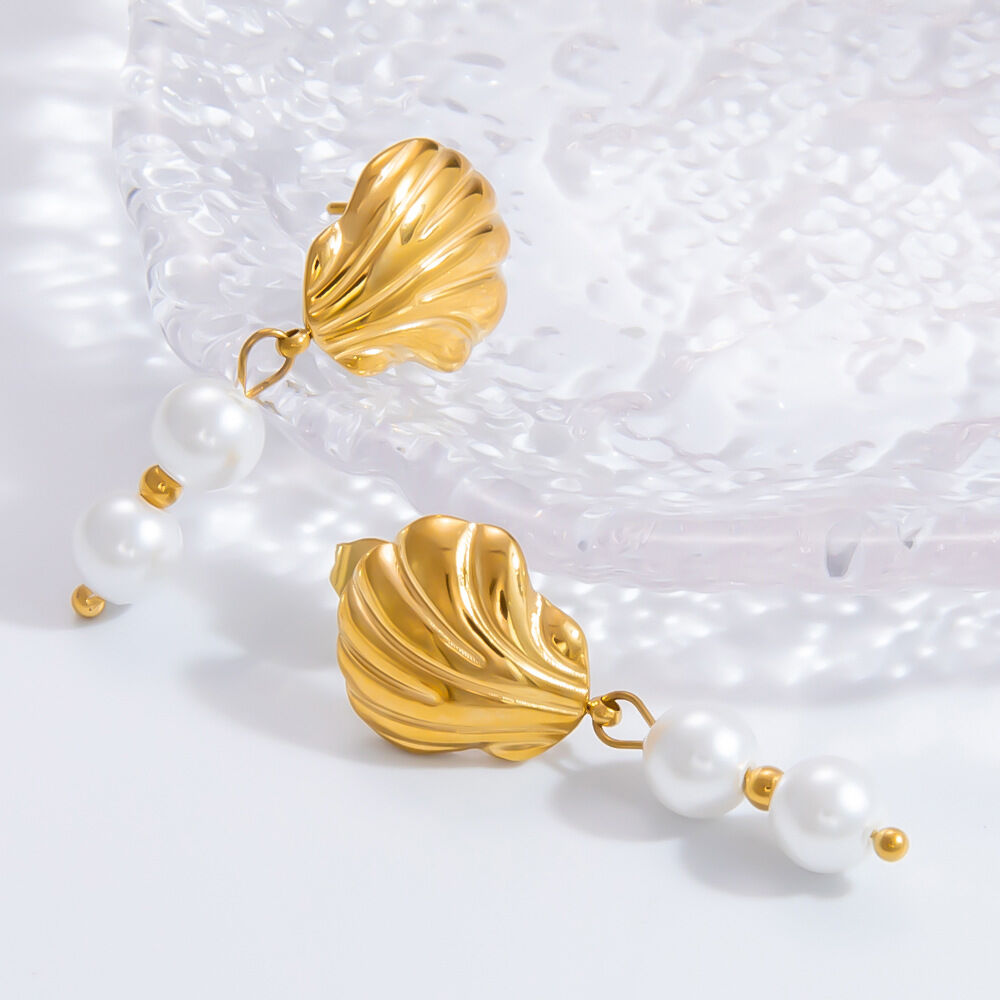 1 Pair Graceful Series Elegant Conch Shape Beads Stainless Steel Waterproof Gold Color Women's Beads Earrings thumbnail 3