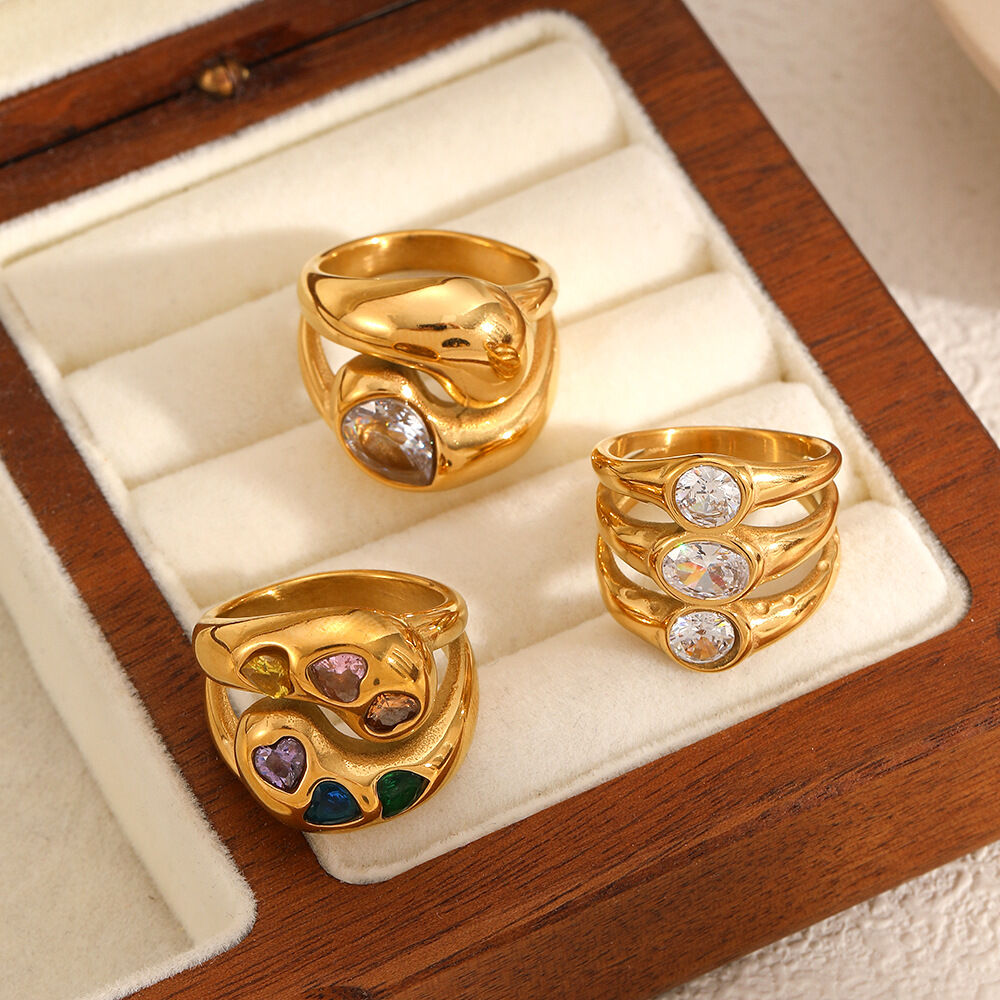 1 Piece Luxurious Series Vogue Natural Droplet Stainless Steel Waterproof Gold Color Women's Single Rings thumbnail 4