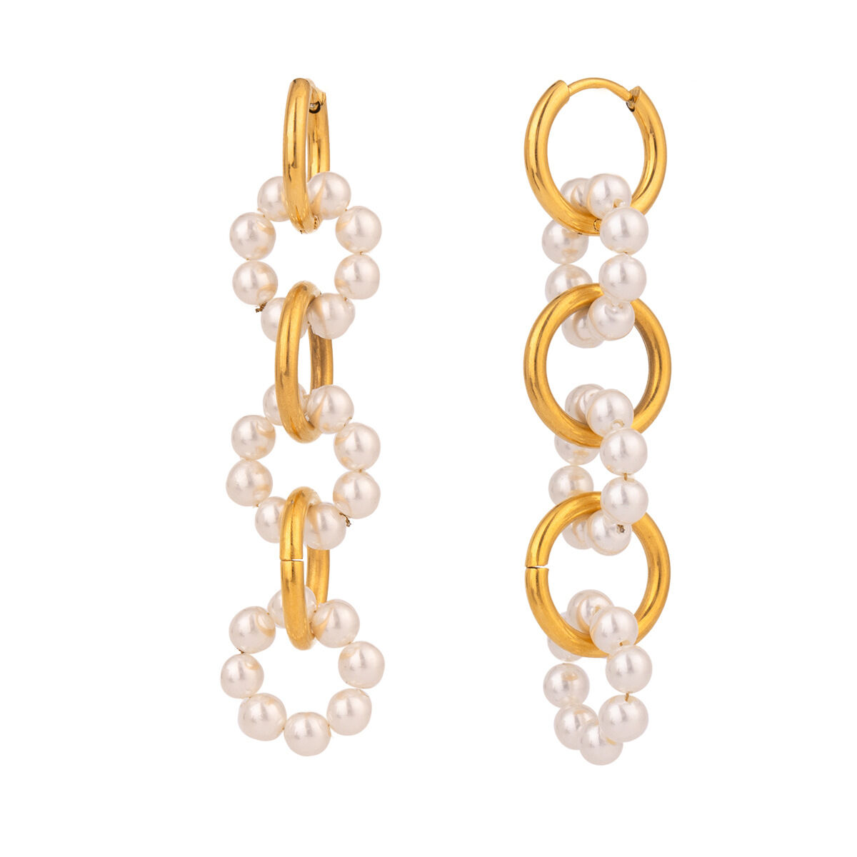 1 Pair Luxurious Series Elegant Circular Stainless Steel Waterproof Gold Color Women's Beaded Beads Earrings thumbnail 8
