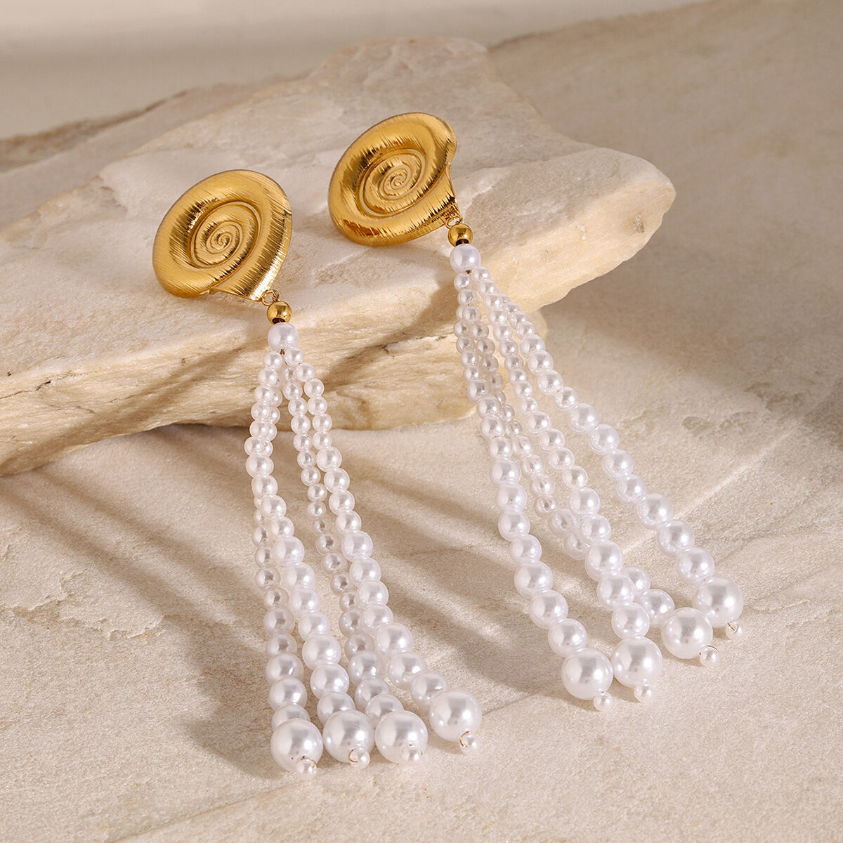 1 pair romantic series  shell stainless steel  gold plated artificial pearl women Beads Earrings thumbnail 3